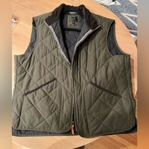 J.Crew Mens Sussex Quilted Vest XL Olive Green Zip Up PrimaLoft